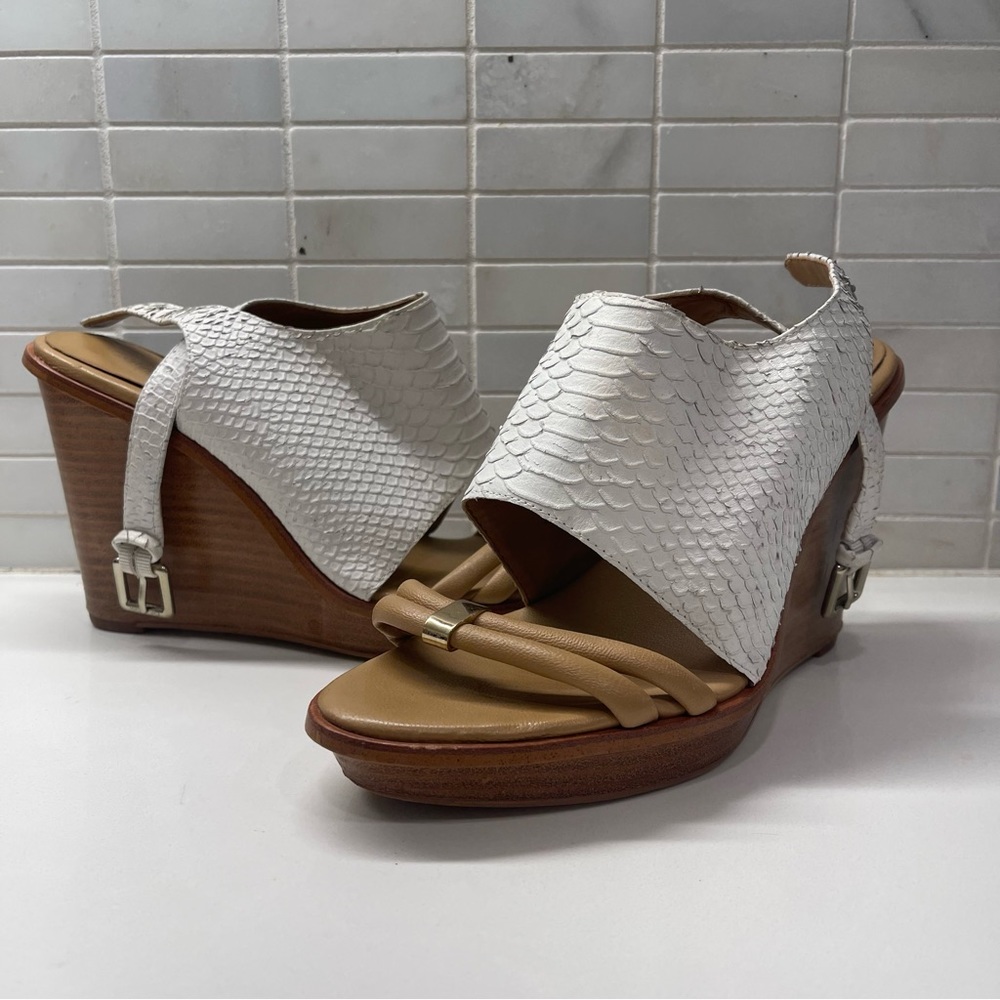 Calvin Klein White Snake Skin Wedges